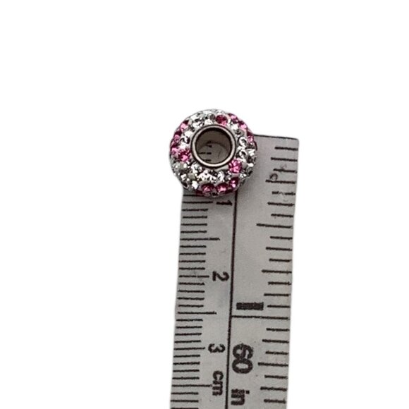 Pink Ribbon Charm With Crystals European Style 925 Sterling Silver For Bracelets - Picture 2 of 5